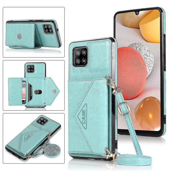 Kompatibelt Samsung Galaxy A22 5g plånboksfodral med kortfack med stativ med rem PU-läder slimmat magnetiskt crossbody-fodral för kvinnor flicka green