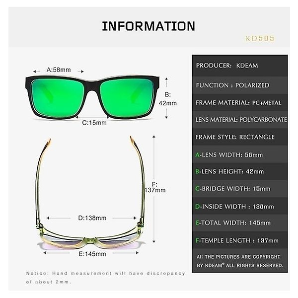 Kdeam spegel polariserade solglasögon Uv400 resesolglasögon Green