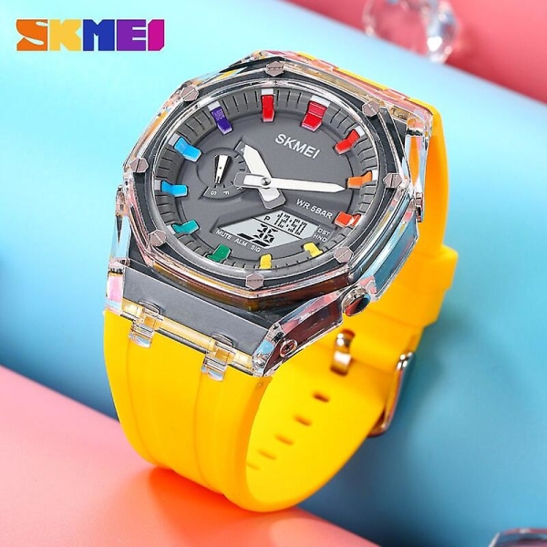 SKMEI 2100 Outdoor Men Digital Watch Colorful LED Display Klockor Vattentät Stöttålig Herr Armbandsur Reloj Hombre Yellow