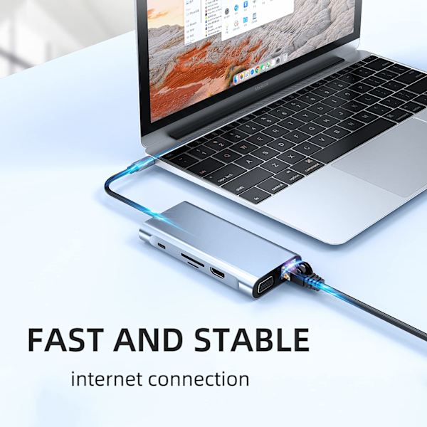 Usb C Hub, Usb C Adapter 10-I-1, Dockingstation Med 4K-Hdmi, Usb 3.0, Sd/Tf-Kortläsare, Kompatibel Med Macbook Pro/Air Och Andra Typ C-Enheter