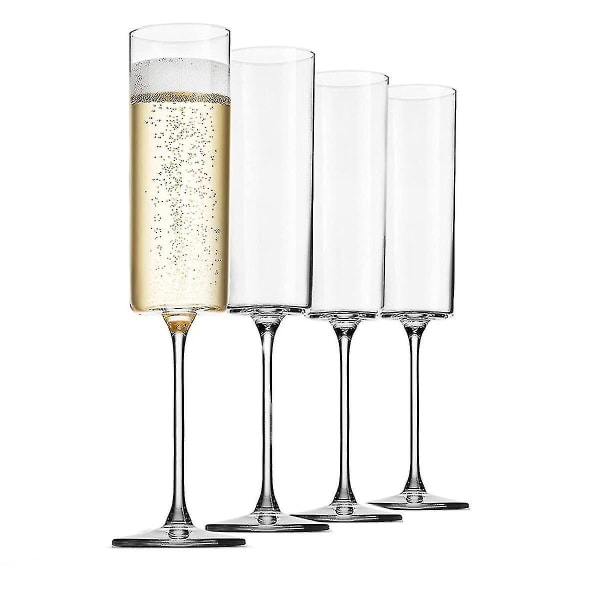 4-pack champagneglas i glas, 6 ounce, 4-pack, premium fyrkantiga kanter, blåst vinglas