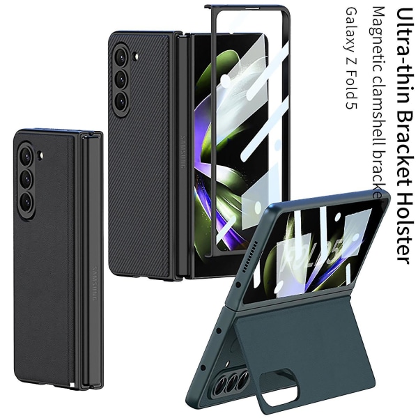 Z Fold 5 Case, Pu Case Till Samsung Galaxy Z Fold 5 Med Dolt Stativ & Skärmskydd Gold For Galaxy Z Fold 5
