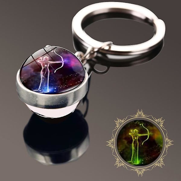 12 Konstellation Ljus Keychain Glaskula Hänge Zodiak Glow In The Dark Nyckelring Hållare Män Kvinnor Födelsedagspresent Ssagittarius