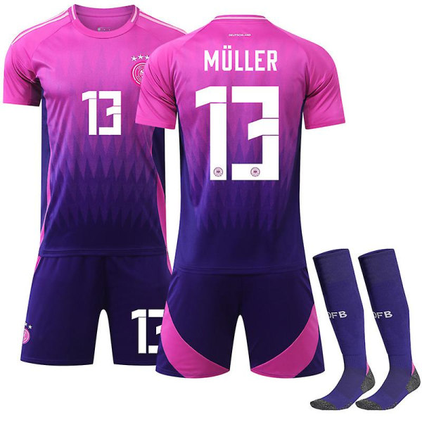 EM 2024 Tyskland borta fotbollströja 10 Musiala 13 Muller 8 Kroos tröja shorts och strumpor för vuxna barn No 13 130-140CM