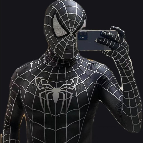 Halloween Herr Svart Remy Spiderman Cosplay Kostym Venom Symbiote Remy Dräkt Zentai Bodysuit Vuxen Hood Detachable XXL