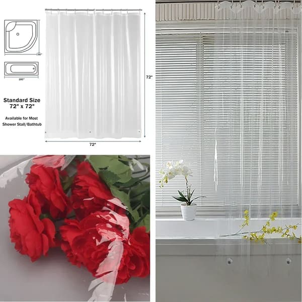 PEVA Genomskinliga Duschdraperier, Transparent Badrumsfoder, Vattentäta Baddraperier, Anti-Mögel, med Krokar, 180*200CM