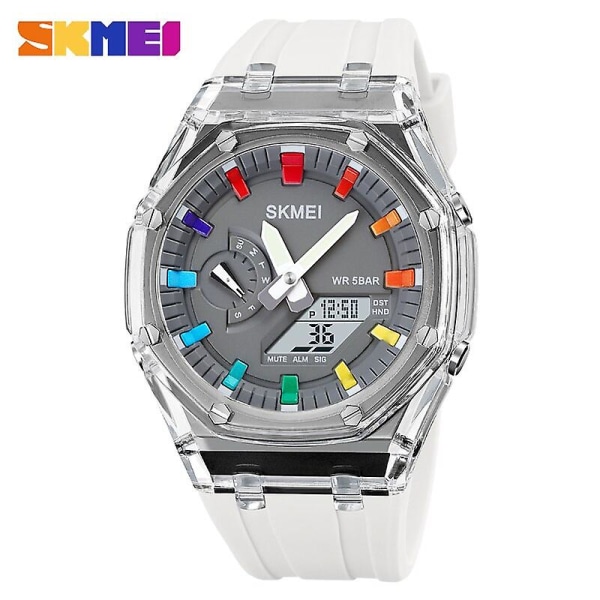 SKMEI 2100 Outdoor Men Digital Watch Colorful LED Display Klockor Vattentät Stöttålig Herr Armbandsur Reloj Hombre White Gray
