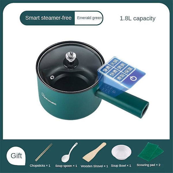 Multifunktions elektrisk matlagningsmaskin 1,8l elektrisk Hot Pot Soppa Gröt Matlagningsmaskin Non-stick Green 220V Smart UK