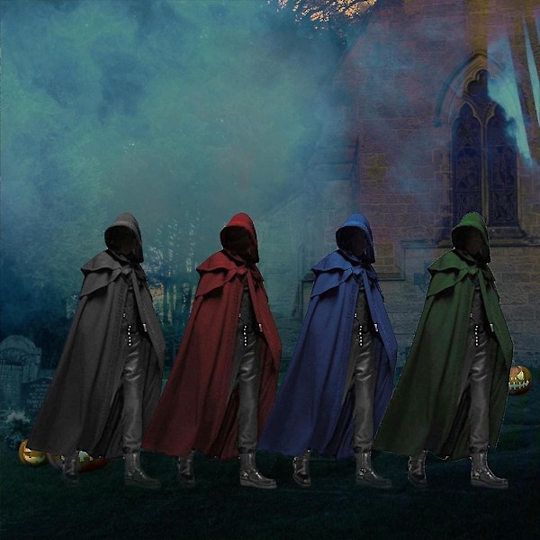 Halloween huvkappa Unisex män Kvinnor Cape Solid lång kappa Roll Cosplay Kostymer Ytterkläder Retro Medeltida Gotisk Cape Halloween Festrekvisita Blue M