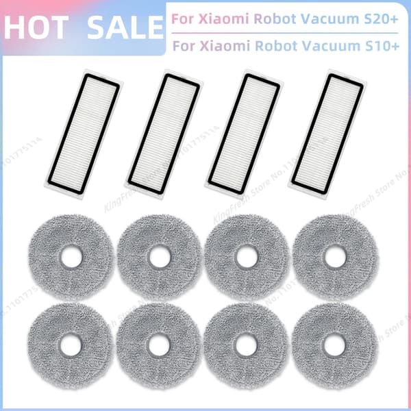 Passer til Xiaomi Robotstøvsuger S20+ Plus B108GL / S10+ Plus B105 Deler Hovedbørste Sidebørste Hepa Filter Mopp Klut Tilbehør