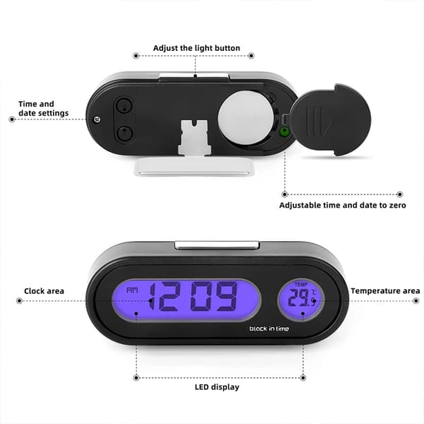Bilklocka Digital Termometer Tid Klocka 2 I 1 Auto Klockor Lysande LCD Bakgrundsbelysning Digital Display Bilstylingstillbehör