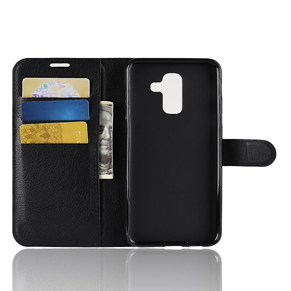 Litchi Skin PU Läder Magnetiskt Plånboksfodral Stativfodral för Samsung Galaxy A6 Plus (2018) Black Samsung Galaxy A6+ (2018)