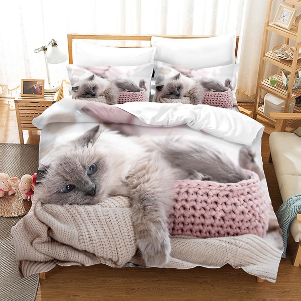 C14 Katt 3D-tryckt sängkläder set påslakan örngott AU KING 220x240cm