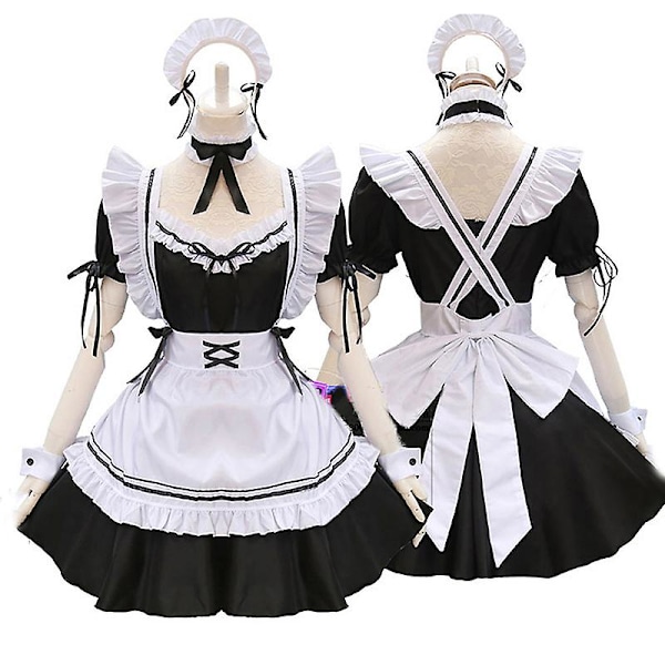 Svart söt Lolita piga kostymer flickor kvinnor härlig piga cosplay kostym klänning White M