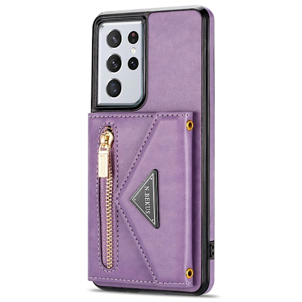 N.bekus för Samsung Galaxy S21 Ultra 5g Dubbelskikts skydd PU-läder + Tpu Kickstand Design Plånbok Mobiltelefonfodral - Svart Purple