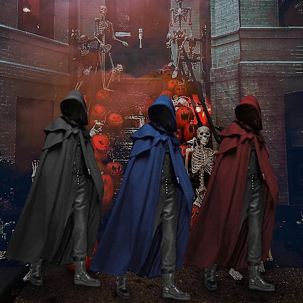 Halloween huvkappa Unisex män Kvinnor Cape Solid lång kappa Roll Cosplay Kostymer Ytterkläder Retro Medeltida Gotisk Cape Halloween Festrekvisita Blue XL