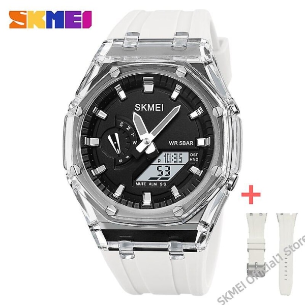 SKMEI 2100 Outdoor Men Digital Watch Colorful LED Display Klockor Vattentät Stöttålig Herr Armbandsur Reloj Hombre White Black strap