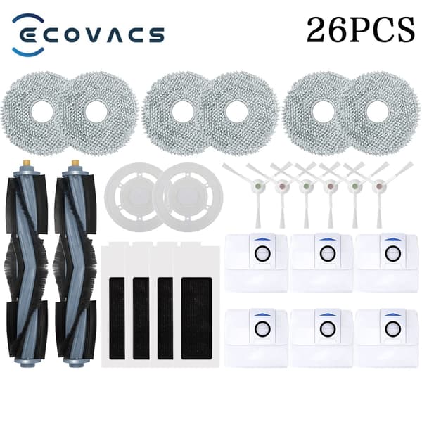 Ecovacs Deebot T20 OMNI/T20/T20e/T20 Pro Tilbehør Hovedbørste Sidebørste Moppeklut HEPA Filter Støvpose Erstatning Reservedeler