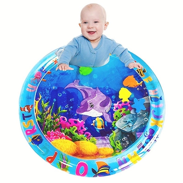 Stor rund baby Magetid Uppblåsbar vattenlekmatta Sensorisk leksak för 3-12 månader Bebisar Kallas vattenkudde Vattenmatta till nyfödd present