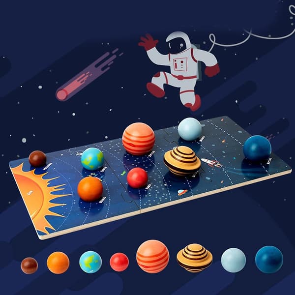 Trä Solar System Cosmos Learning Toy Kognitivt pussel Set