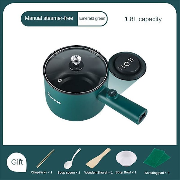 Multifunktions elektrisk matlagningsmaskin 1,8l elektrisk Hot Pot Soppa Gröt Matlagningsmaskin Non-stick 220V Green Manual EU