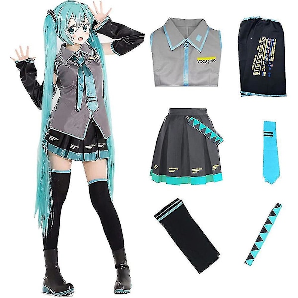 Halloween Hatsune Miku Cosplay Kostym Set Kvinnor Fancy Dress Up Outfits Comic Rollspel Kostym Maskerad Fest Uniform XL