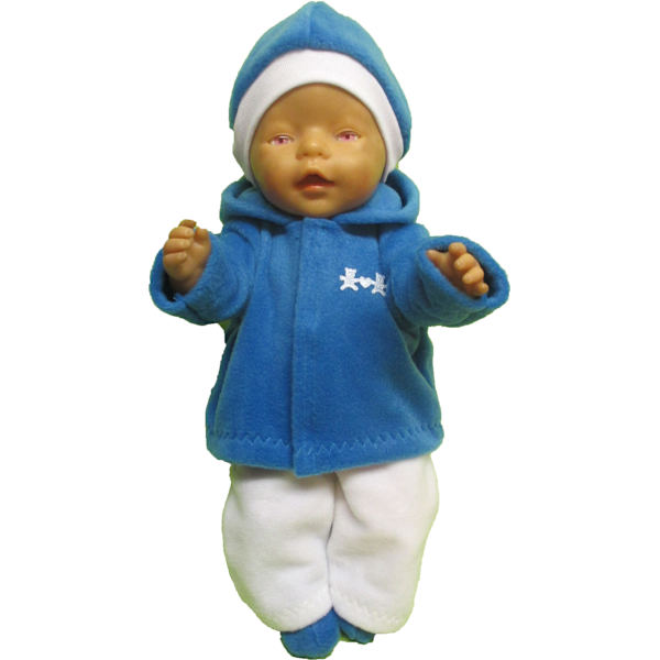 Mellanblå/vit fleecedress till Baby Born, dockkläder mellanblå/vit