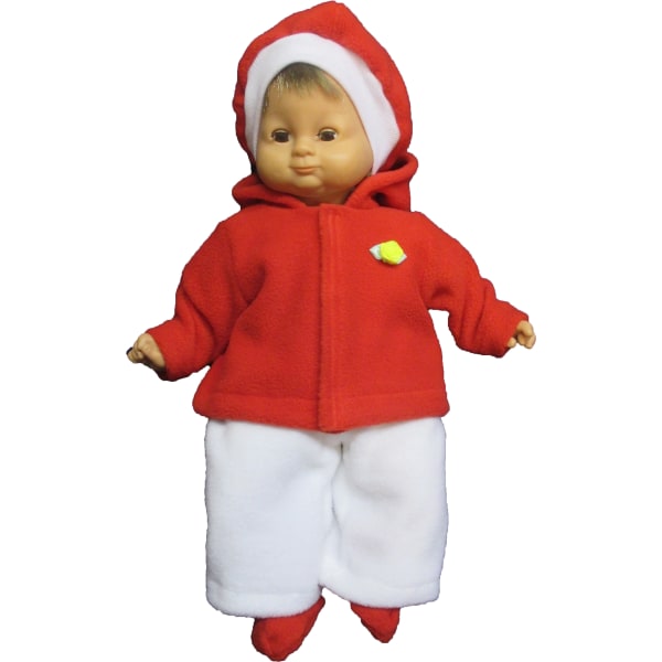 Röd och vit fleecedress till Lillan, dockkläder. flerfärgad