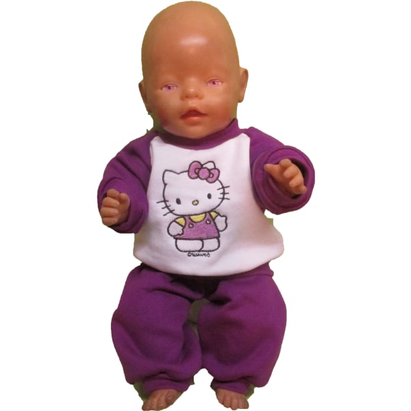 Lila/vit joggingdress med Hello Kitty till Baby Born, dockkläder