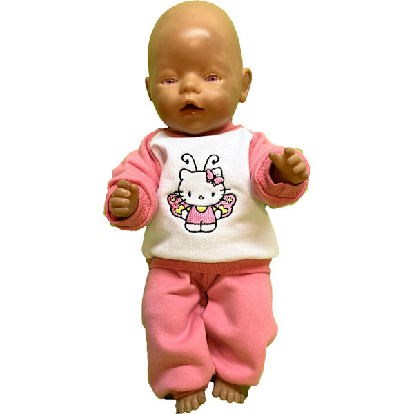 Joggingdress i rosa och vitt till Baby Born, dockkläder rosa fjärilsmotiv