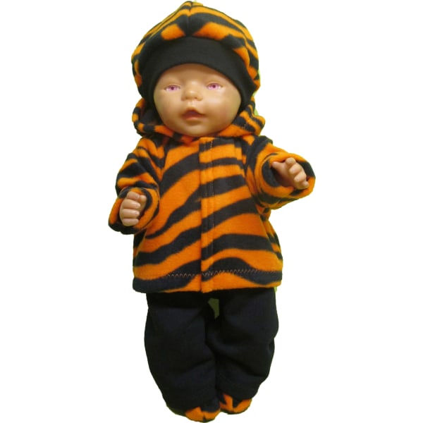 Orange/svart fleeceset till Baby Born, dockkläder. orange/svart mönstrad