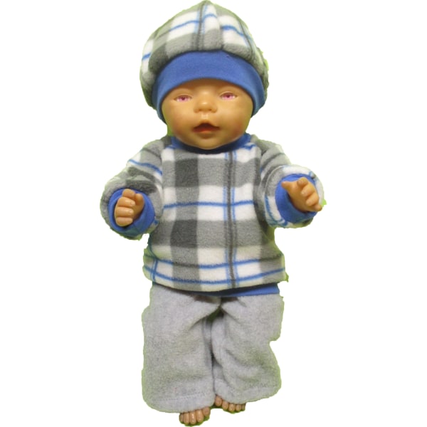 Fleecedress i rutig/grå fleece till Baby Born, dockkläder. Blå-grå/rutig