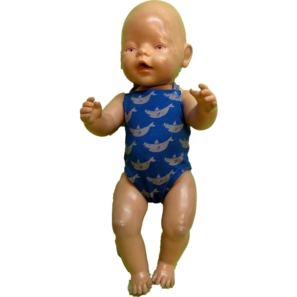 Blåmönstrad baddräkt i trikå till Baby Born, dockkläder