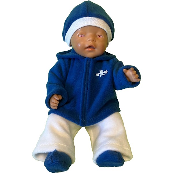 Blå/vit fleecedress till Baby Born, dockkläder mellanblå/fötter