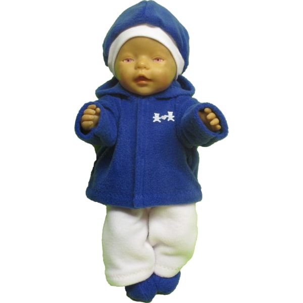 Kornblå/vit fleecedress till Baby Born, dockkläder kornblå/vit