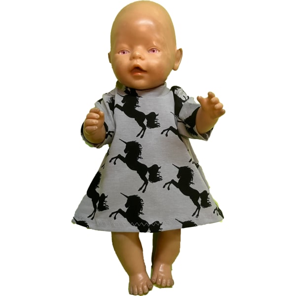 Grå / svartmönstrad trikåklänning till Baby Born, dockkläder grå/svart mönstrad