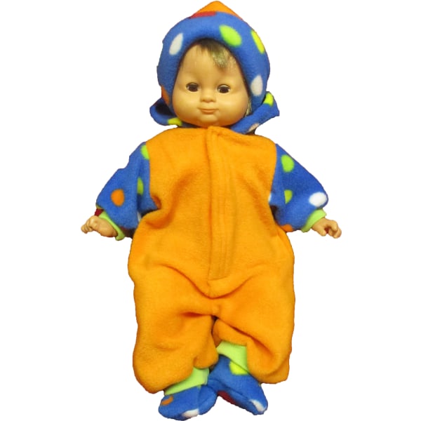 Overall i orange och prickig fleece till Lillan, dockkläder. flerfärgad