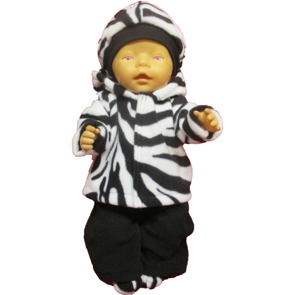 Fleecedress i vitt/svart  till Baby Born, dockkläder. flerfärgad