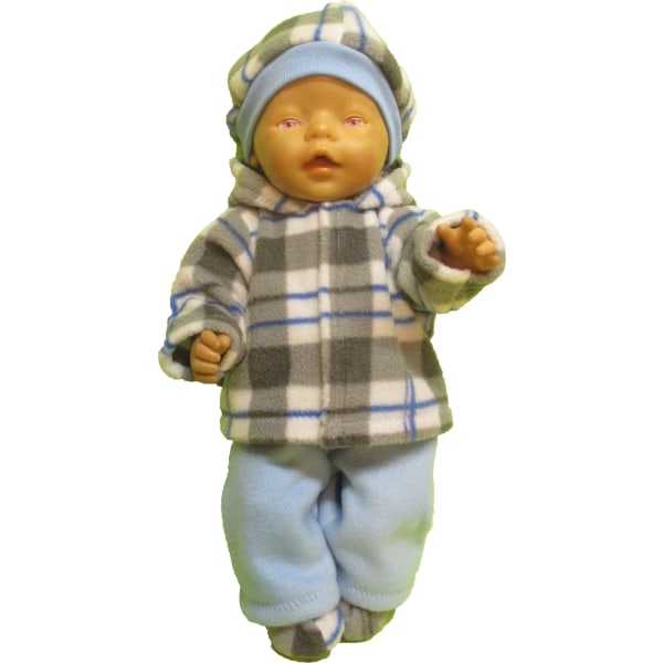 Varma kläder i mönstrad/ ljusblå fleece till Baby Born, dockkläder
