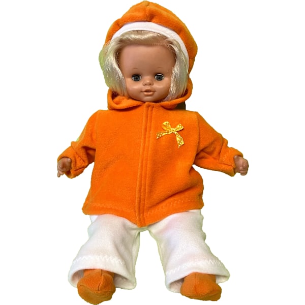 Byxdress i orange/vit fleece till Skrållan, dockkläder orange/vit