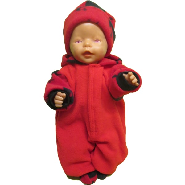 Röd/mönstrad fleeceoverall till Baby Born, dockkläder. röd/mönstrad