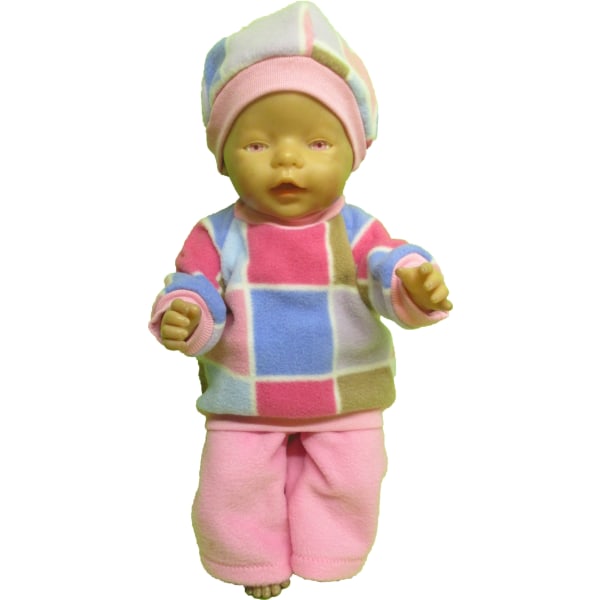 Rutmönstrad och rosa fleecedress till Baby Born, dockkläder. rutmönstrad/rosa