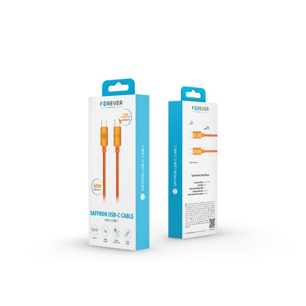 Forever Saffron-kabel USB-C - USB-C 1,0 m 60W orange