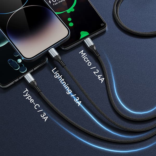 BWOO 3-i-1-kabel USB - USB-C, Lightning, Micro USB 1m 3A X274 svart svart