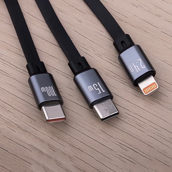 Forever 3i1-kabel USB - Lightning + 2x USB-C 1,2 m 100W svart