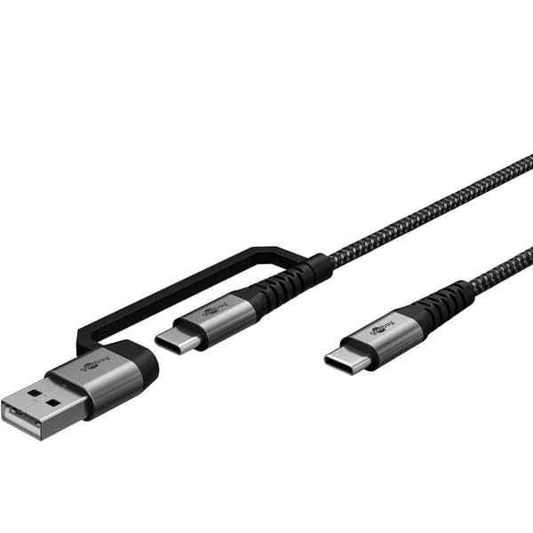 Goodbay 2-i-1 USB-C till USB-C/USB-A laddningskabel 2 meter