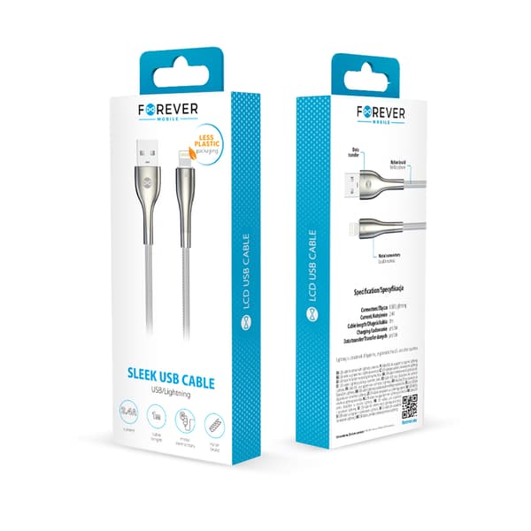 Forever Sleek kabel USB - Lightning 1,0 m 2 4A vit vit