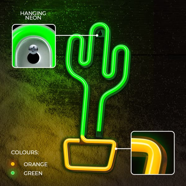 Neon LED-ljus CACTUS orange grön Bat + USB FLNE02 Forever Light