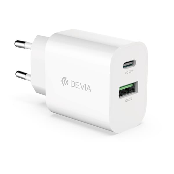 Devia väggladdare Smart PD 1x USB-C 1x USB 20W vit