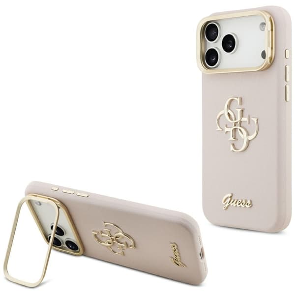 Guess Grained Big 4G & Stand Kameraskal för iPhone 17 Pro Max rosa